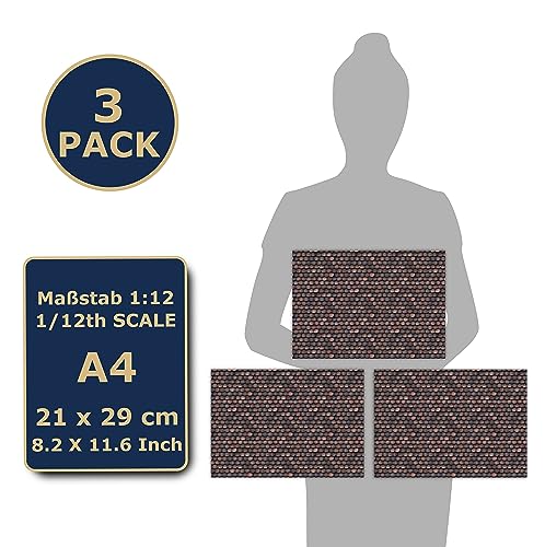 TexturKontor Self-Adhesive Roof Tile Sheets for 1:12 Scale Dollhouses – 3 Red Shingle Sheets, DIN A4