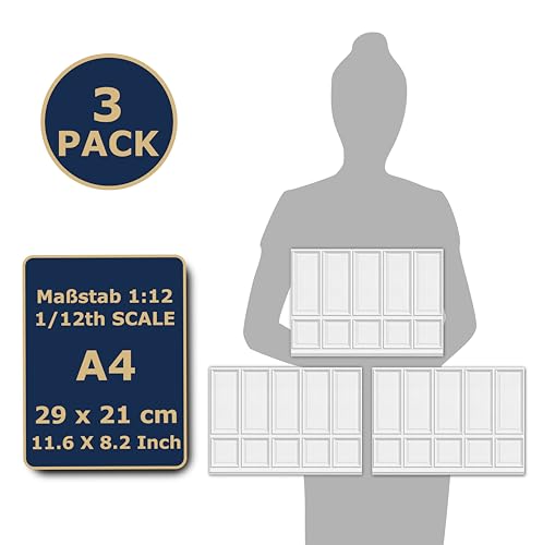 TexturKontor Self-Adhesive Wall Cladding for 1:12 Scale Dollhouses – 3 Wood Paneled Sheets (Renaissance)