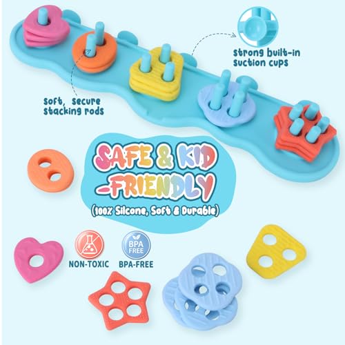 Texviko Baby Bath Toy Set – Mold-Free Silicone Shape Sorting & Stacking Toy with 20 Floating Pieces