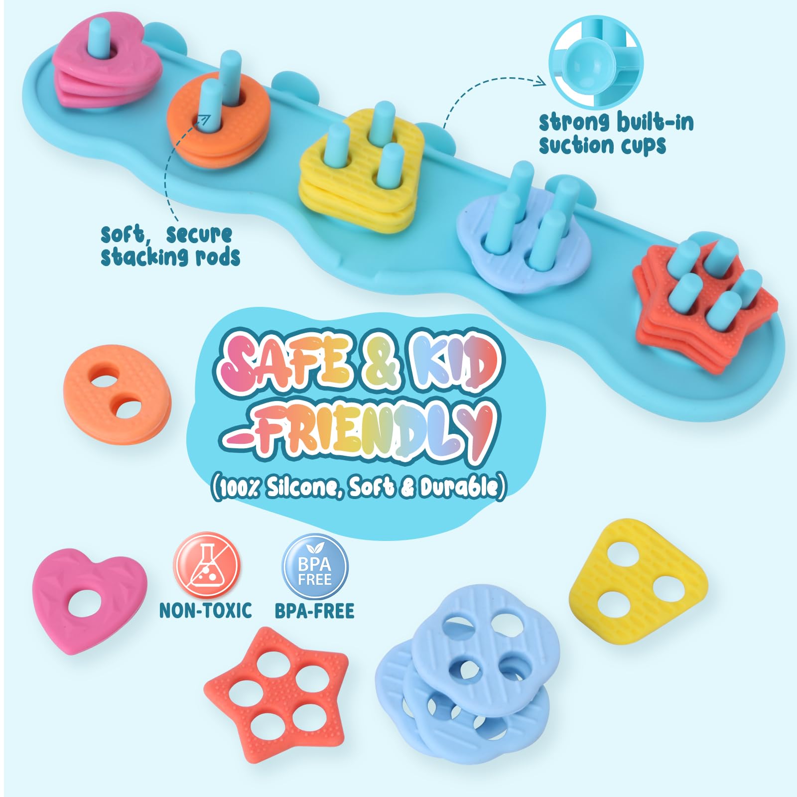 Texviko Baby Bath Toy Set – Mold-Free Silicone Shape Sorting & Stacking Toy with 20 Floating Pieces