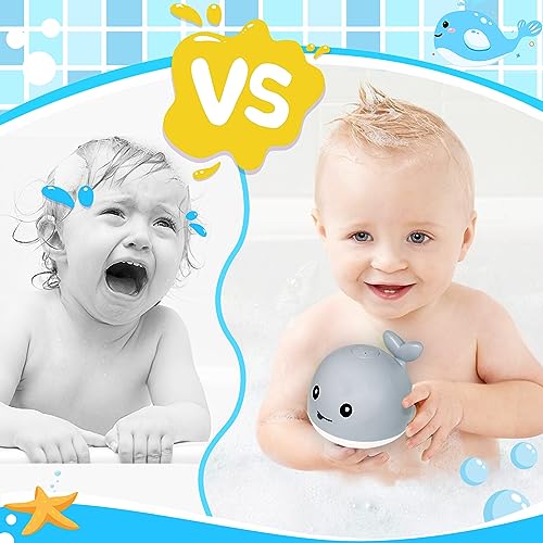 TFS TOP·FANS Baby Whale Bath Toy: Light-Up Fountain for 6-12 Month Olds, Rechargeable & Waterproof