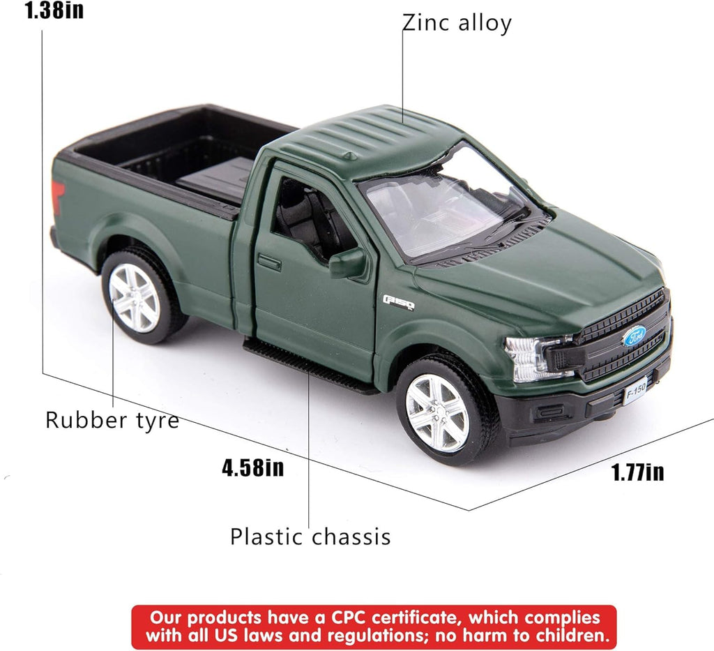 TGRCM-CZ 1/36 Ford F150 Pickup Truck Die-Cast Model - Dark Green Pull-Back Toy Car for Kids Ages 3+