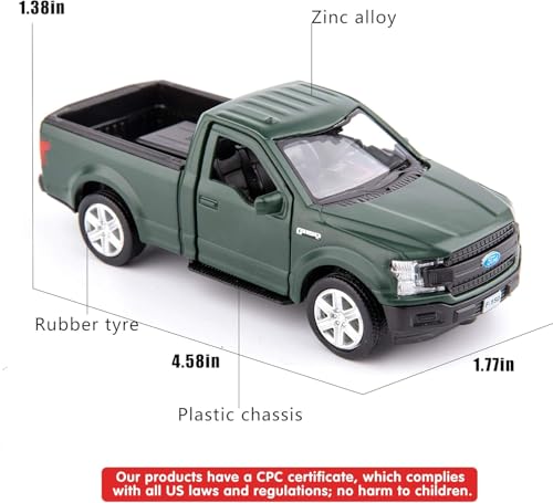 TGRCM-CZ 1/36 Ford F150 Pickup Truck Die-Cast Model - Dark Green Pull-Back Toy Car for Kids Ages 3+