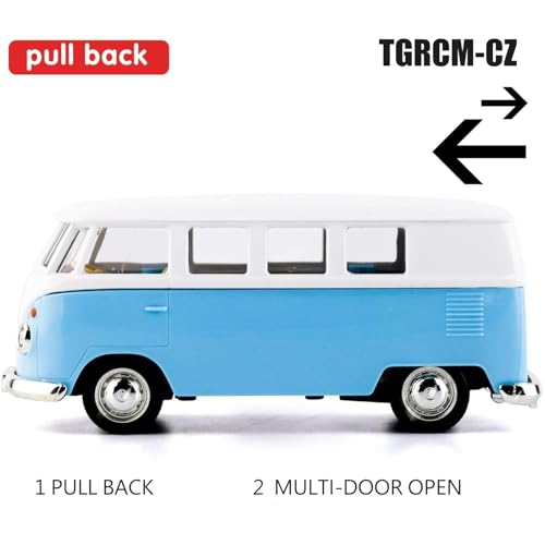TGRCM-CZ 1:36 Scale Pull Back Bus Toy - Zinc Alloy Die Cast Model with Open Doors, Blue
