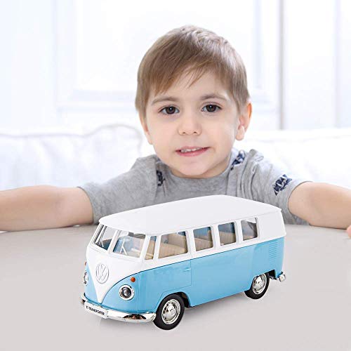 TGRCM-CZ 1:36 Scale Pull Back Bus Toy - Zinc Alloy Die Cast Model with Open Doors, Blue