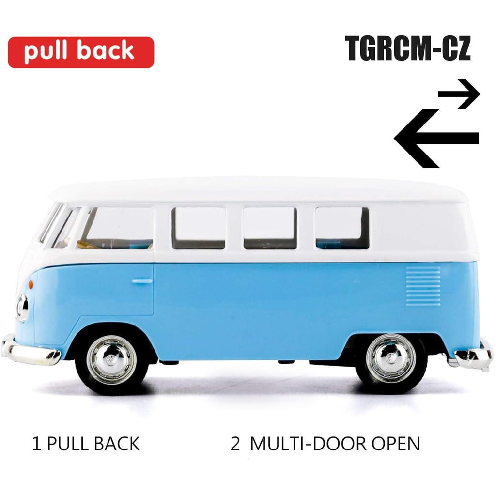 TGRCM-CZ 1:36 Scale Pull Back Bus Toy - Zinc Alloy Die Cast Model with Open Doors, Blue