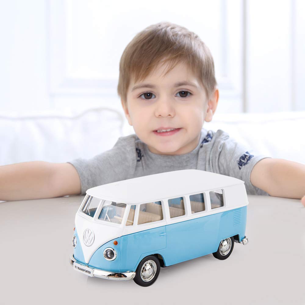 TGRCM-CZ 1:36 Scale Pull Back Bus Toy - Zinc Alloy Die Cast Model with Open Doors, Blue