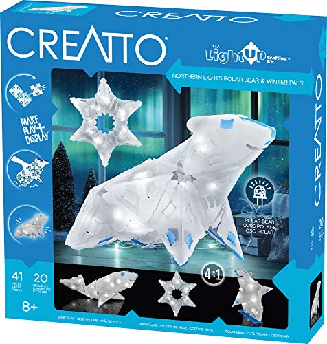 Thames & Kosmos Creatto Northern Lights Polar Bear & Winter Pals Light-Up 3D Puzzle Kit – 41 Pieces, 20 LED Lights, Ages 8+
