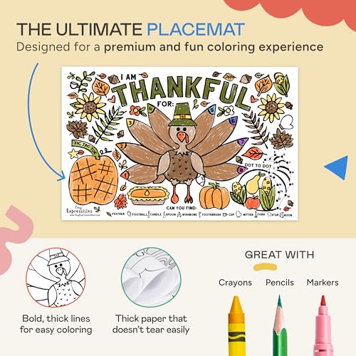 Thanksgiving Coloring Placemats (12 Pack) – 11x17 Turkey 'I Am Thankful For' Activity Sheets for Kids and Families