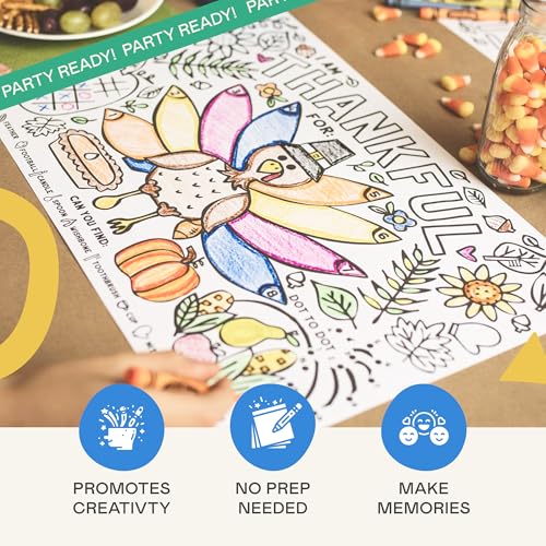 Thanksgiving Coloring Placemats (12 Pack) – 11x17 Turkey 'I Am Thankful For' Activity Sheets for Kids and Families