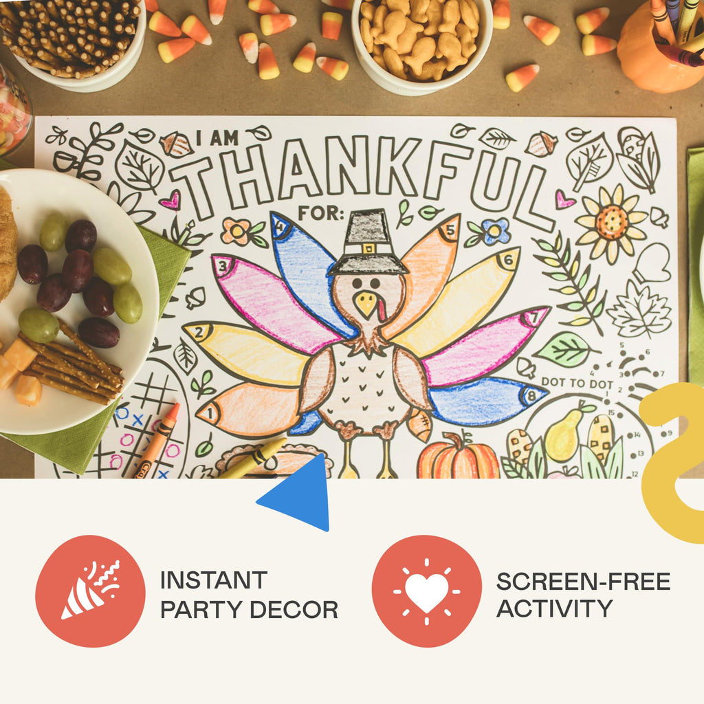 Thanksgiving Coloring Placemats (12 Pack) – 11x17 Turkey 'I Am Thankful For' Activity Sheets for Kids and Families