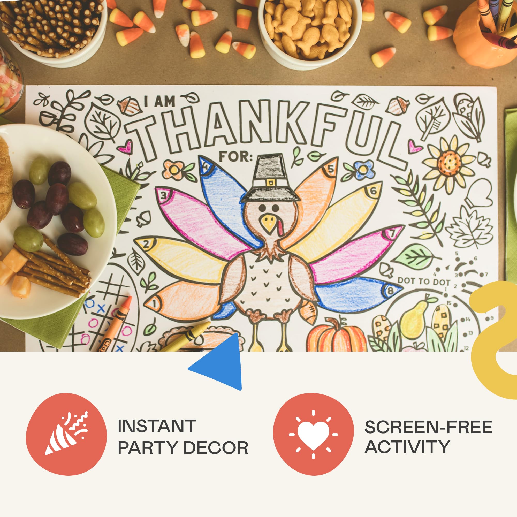 Thanksgiving Coloring Placemats (12 Pack) – 11x17 Turkey 'I Am Thankful For' Activity Sheets for Kids and Families