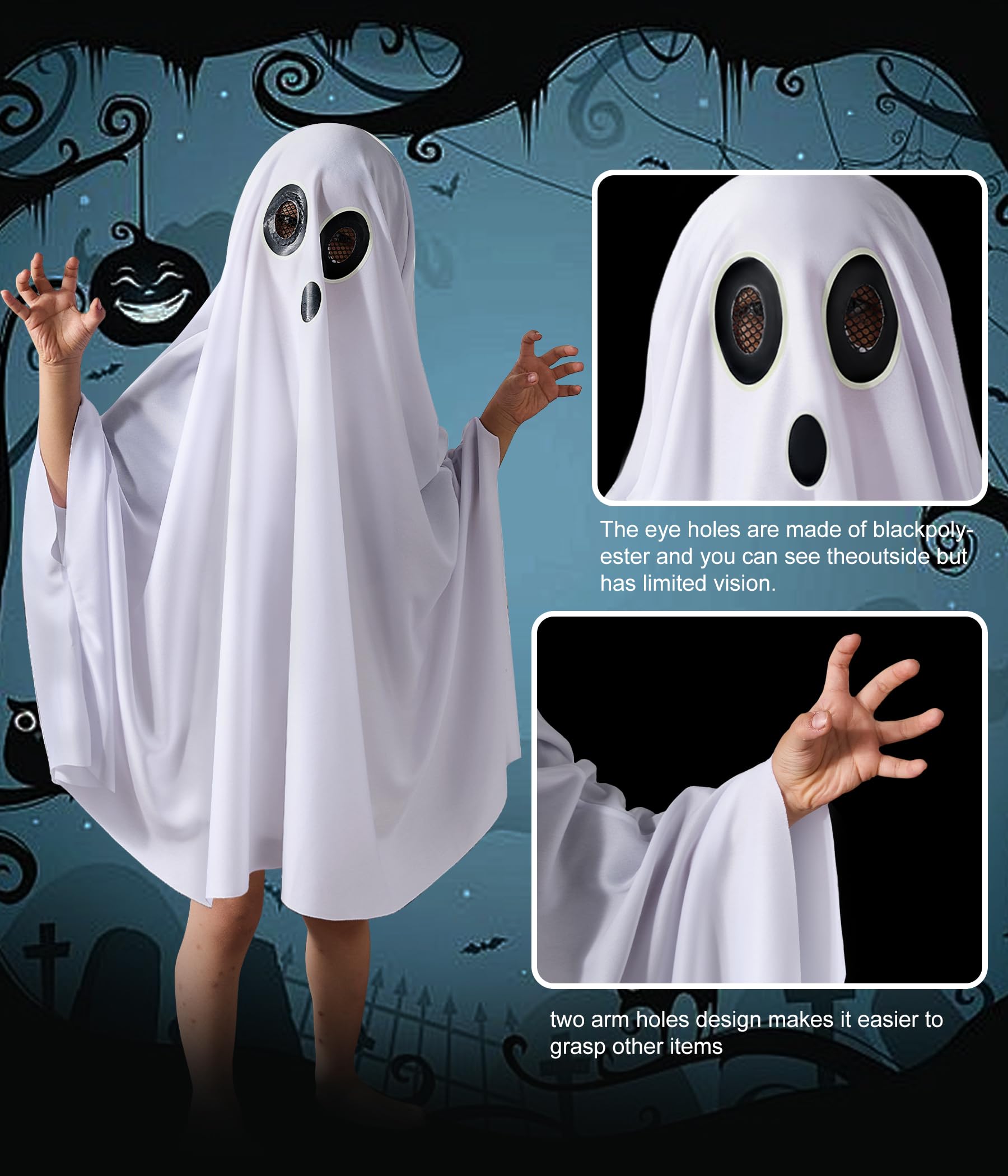 THDZS Unisex Ghost Costume – White Boo Cloak Cape for Kids Ages 3+