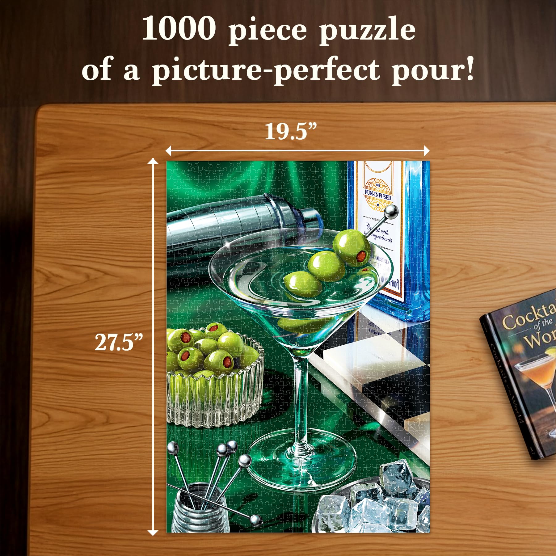 The Classic Martini 1000-Piece Jigsaw Puzzle from Gouda Games – Cocktail Art for Adults, Full-Size Poster, Finished Size 27.5x19.5 Inches