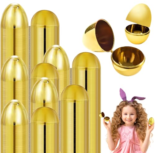 The Dreidel Company 12-Pack Shimmering Metallic Gold Easter Eggs – 2.38 Inch Hinged Plastic Eggs