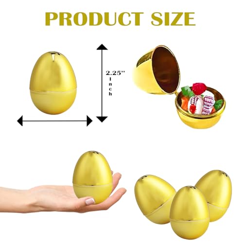 The Dreidel Company 12-Pack Shimmering Metallic Gold Easter Eggs – 2.38 Inch Hinged Plastic Eggs