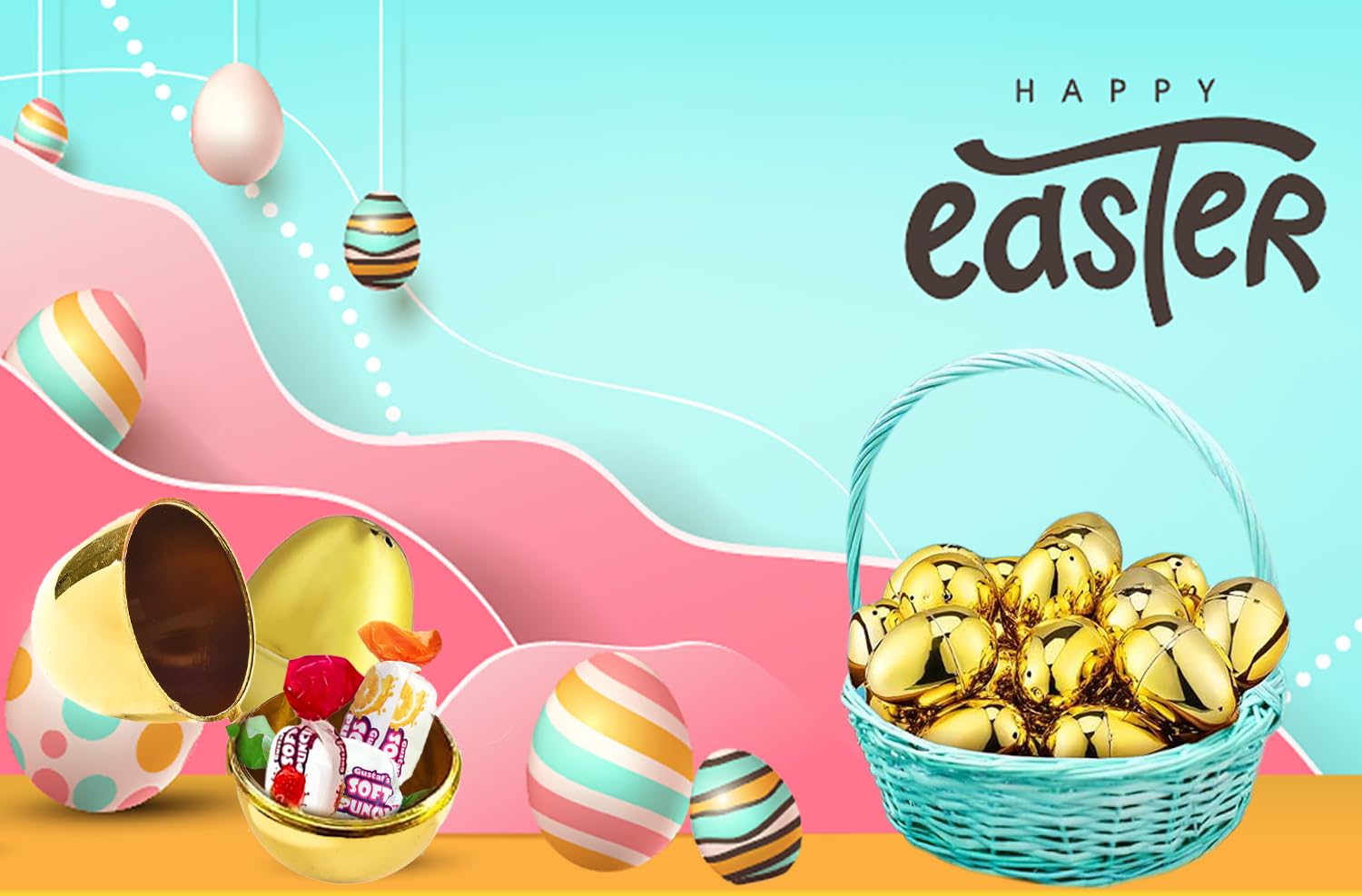 The Dreidel Company 12-Pack Shimmering Metallic Gold Easter Eggs – 2.38 Inch Hinged Plastic Eggs