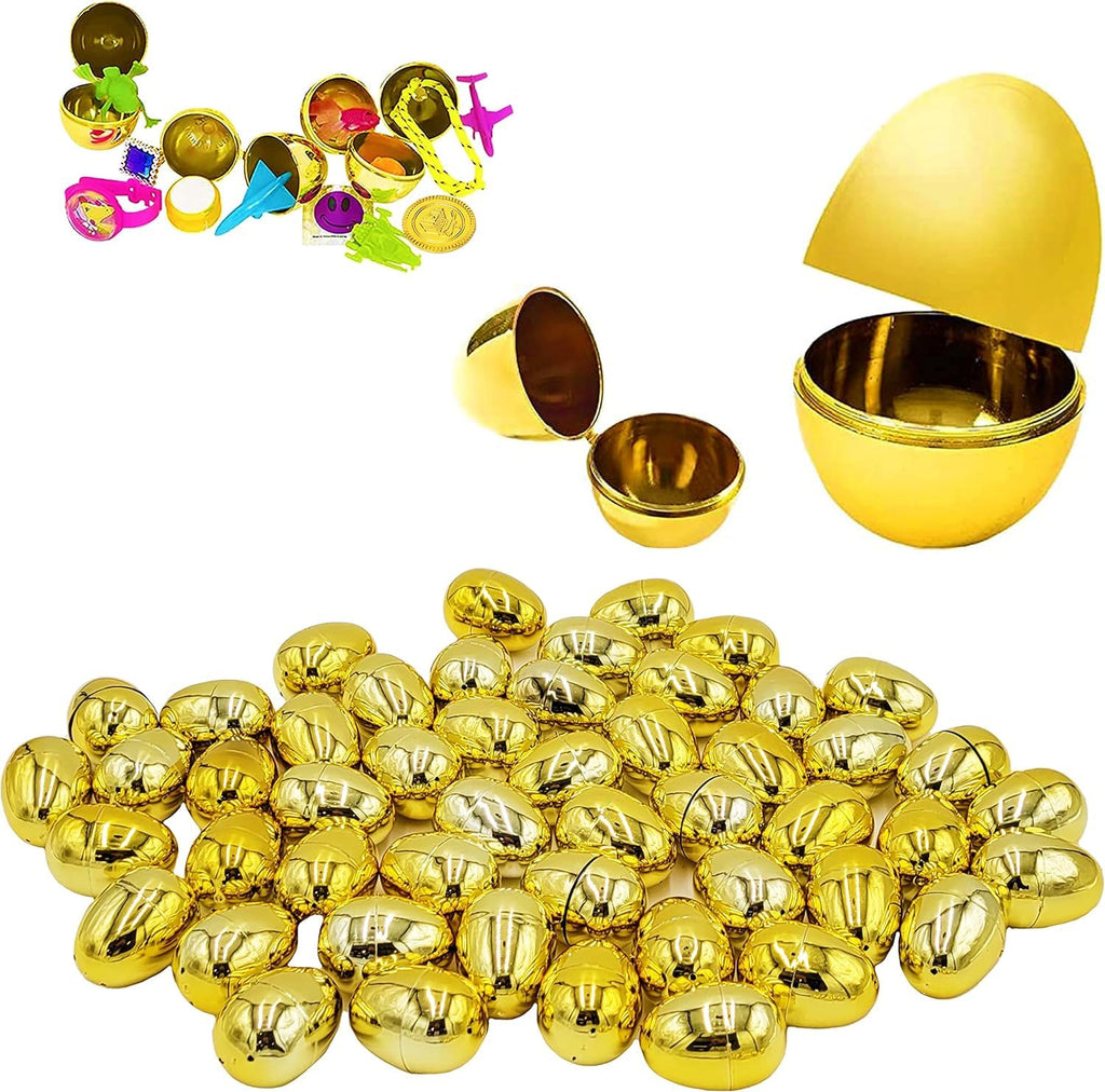 The Dreidel Company 12-Pack Shimmering Metallic Gold Easter Eggs – 2.38 Inch Hinged Plastic Eggs