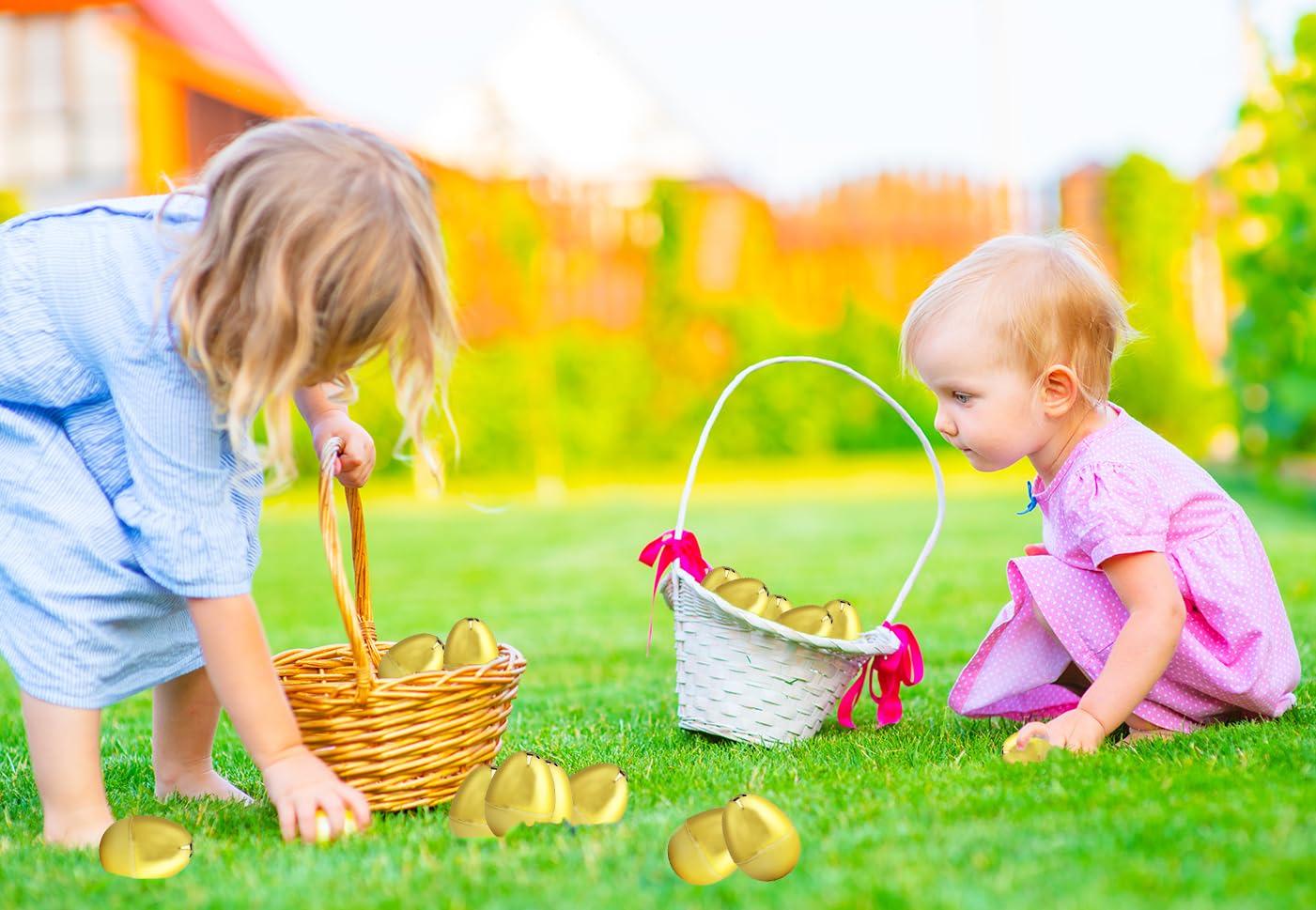 The Dreidel Company 12-Pack Shimmering Metallic Gold Easter Eggs – 2.38 Inch Hinged Plastic Eggs