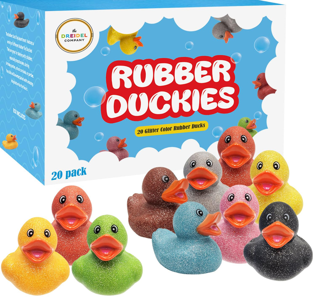 The Dreidel Company 20-Pack Glitter Rubber Ducks - 2 Inch Vinyl Duckies for Bath, Party Favors, Pool Toys