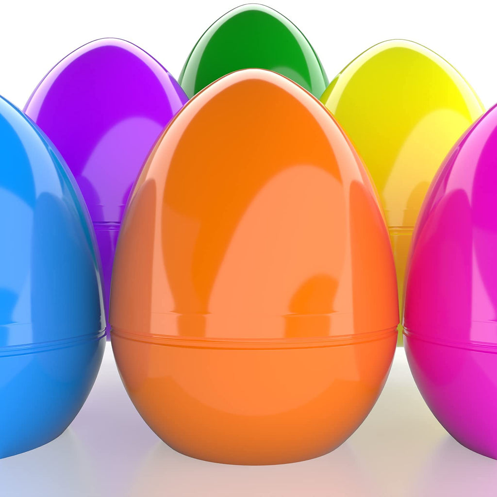 The Dreidel Company 6-Inch Jumbo Fillable Easter Eggs 6-Pack, Bright Plastic, Stands Upright, Assorted Colors