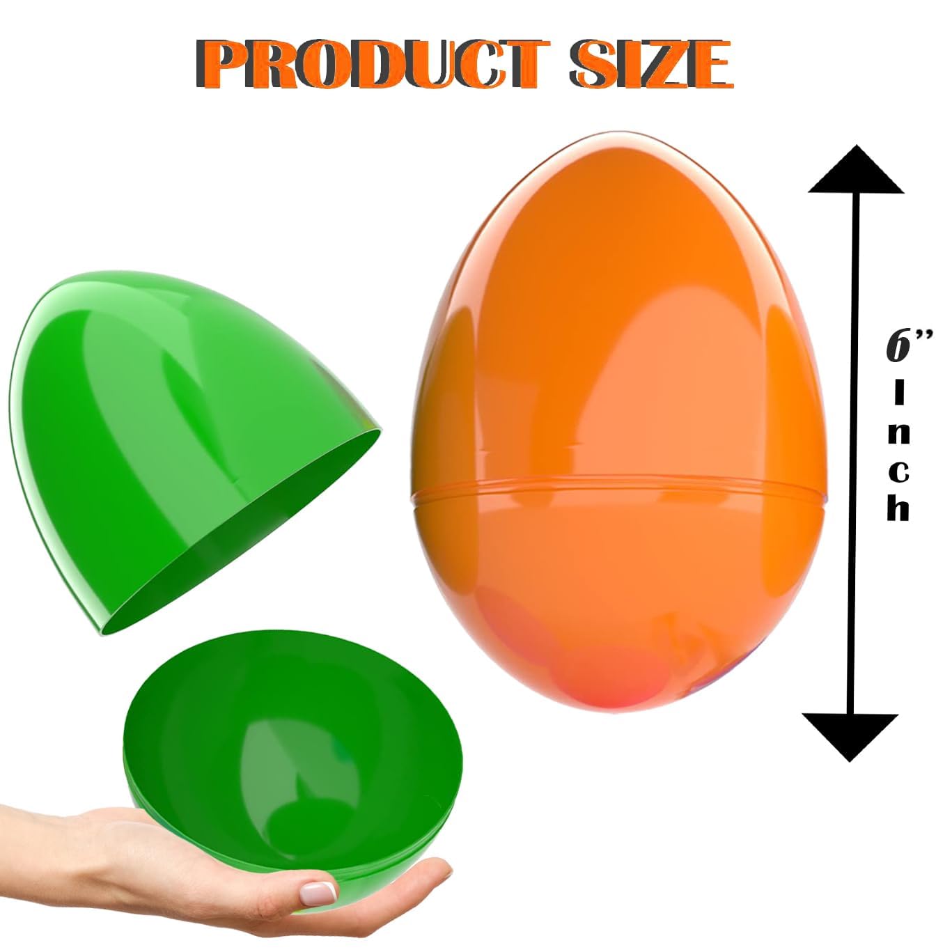 The Dreidel Company 6-Inch Jumbo Fillable Easter Eggs 6-Pack, Bright Plastic, Stands Upright, Assorted Colors