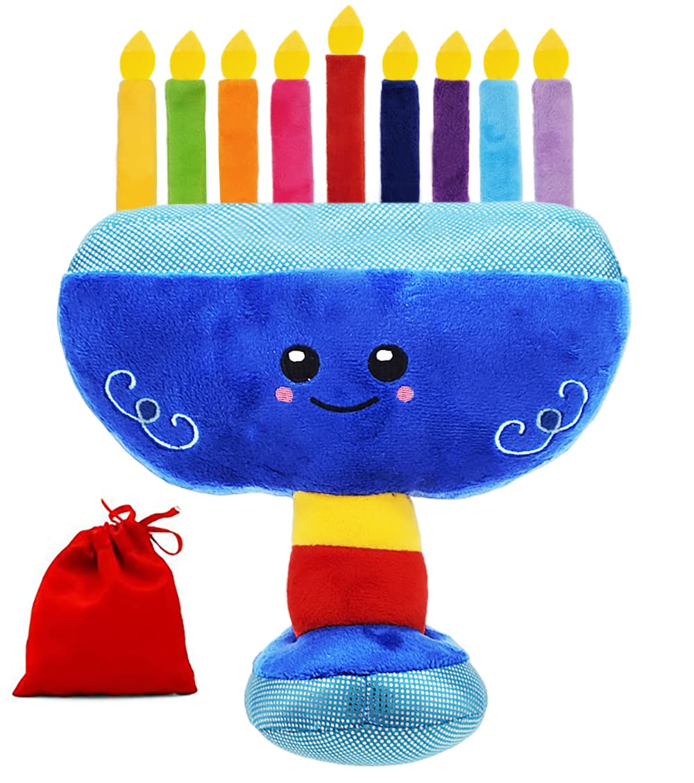 The Dreidel Company Plush Musical Menorah with Removable Candles and Dreidel, Plays 2 Hanukkah Songs