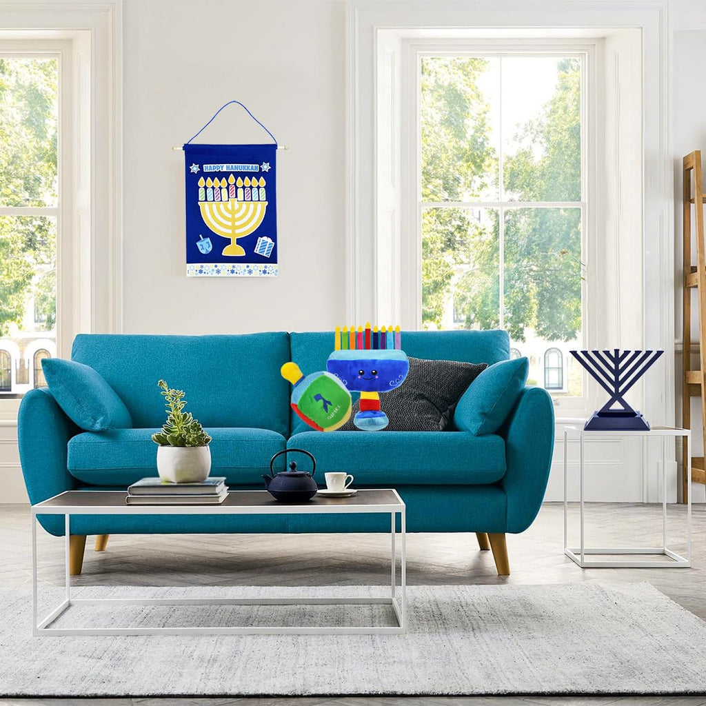 The Dreidel Company Plush Musical Menorah with Removable Candles and Dreidel, Plays 2 Hanukkah Songs