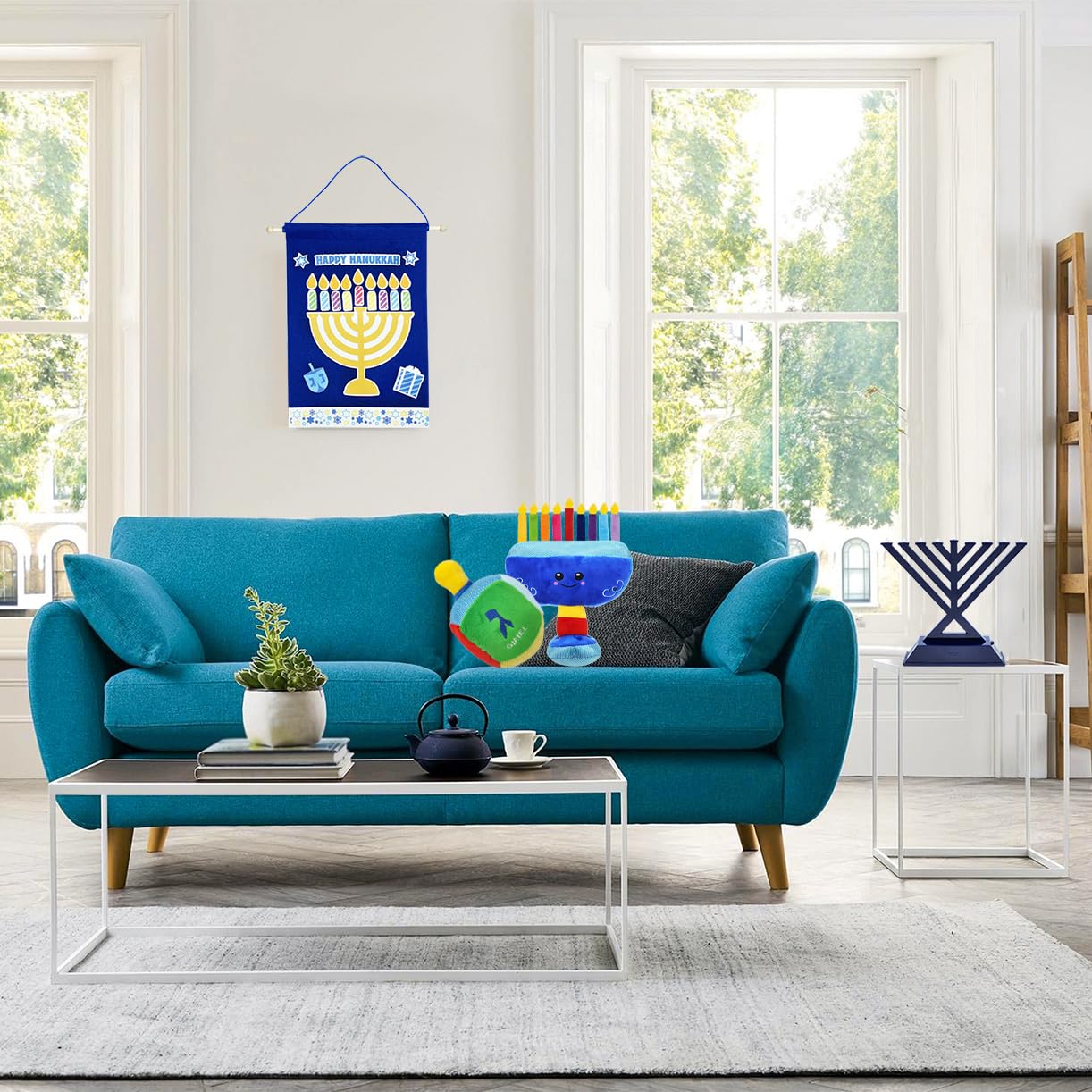 The Dreidel Company Plush Musical Menorah with Removable Candles and Dreidel, Plays 2 Hanukkah Songs