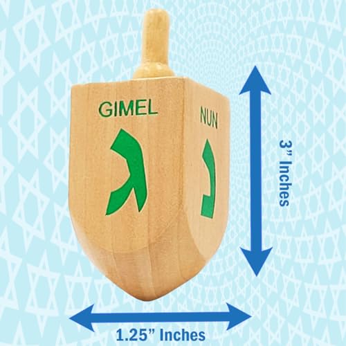 The Dreidel Company XL Wooden Dreidels, 4-Pack Hand Painted 3-Inch Spinning Tops with Hebrew Letters & Game Instructions