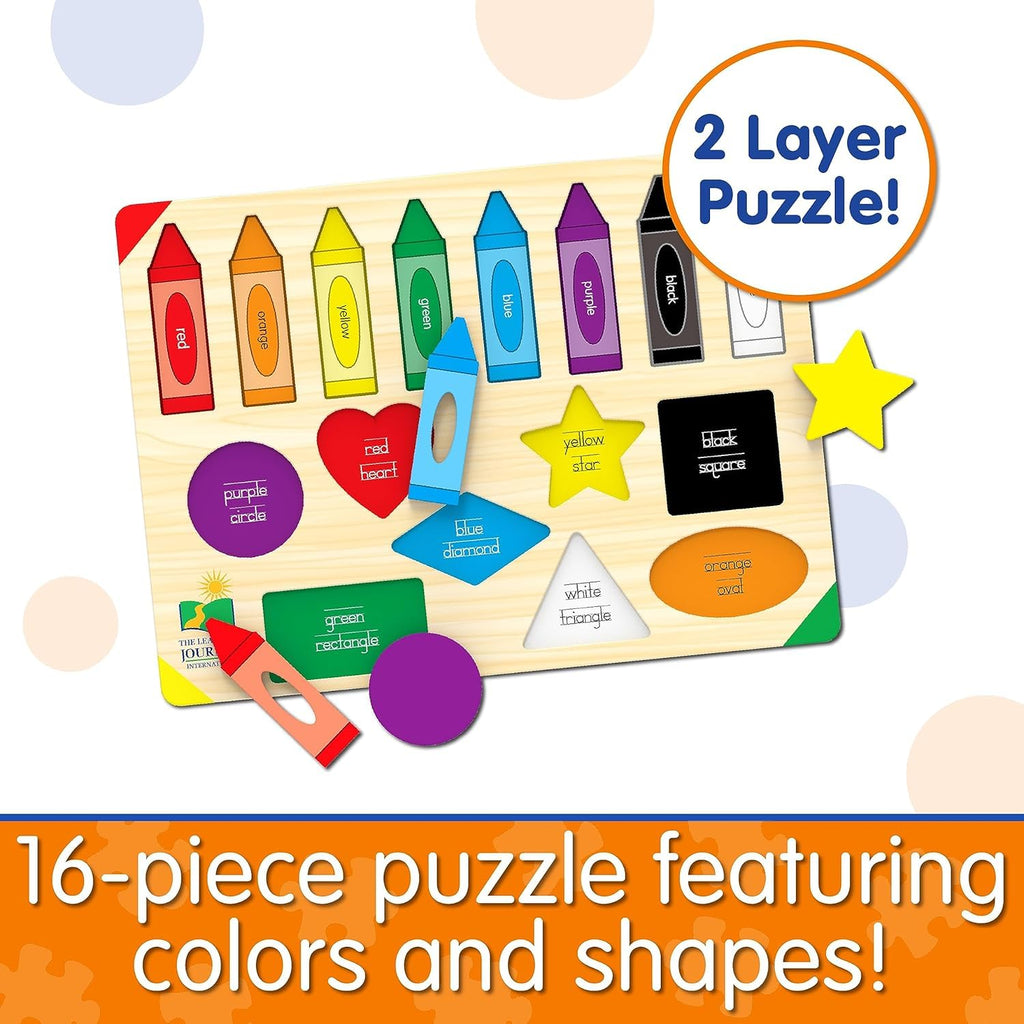 The Learning Journey Lift & Learn Puzzle Colors & Shapes – 16-Piece Preschool Educational Toy for Ages 3+