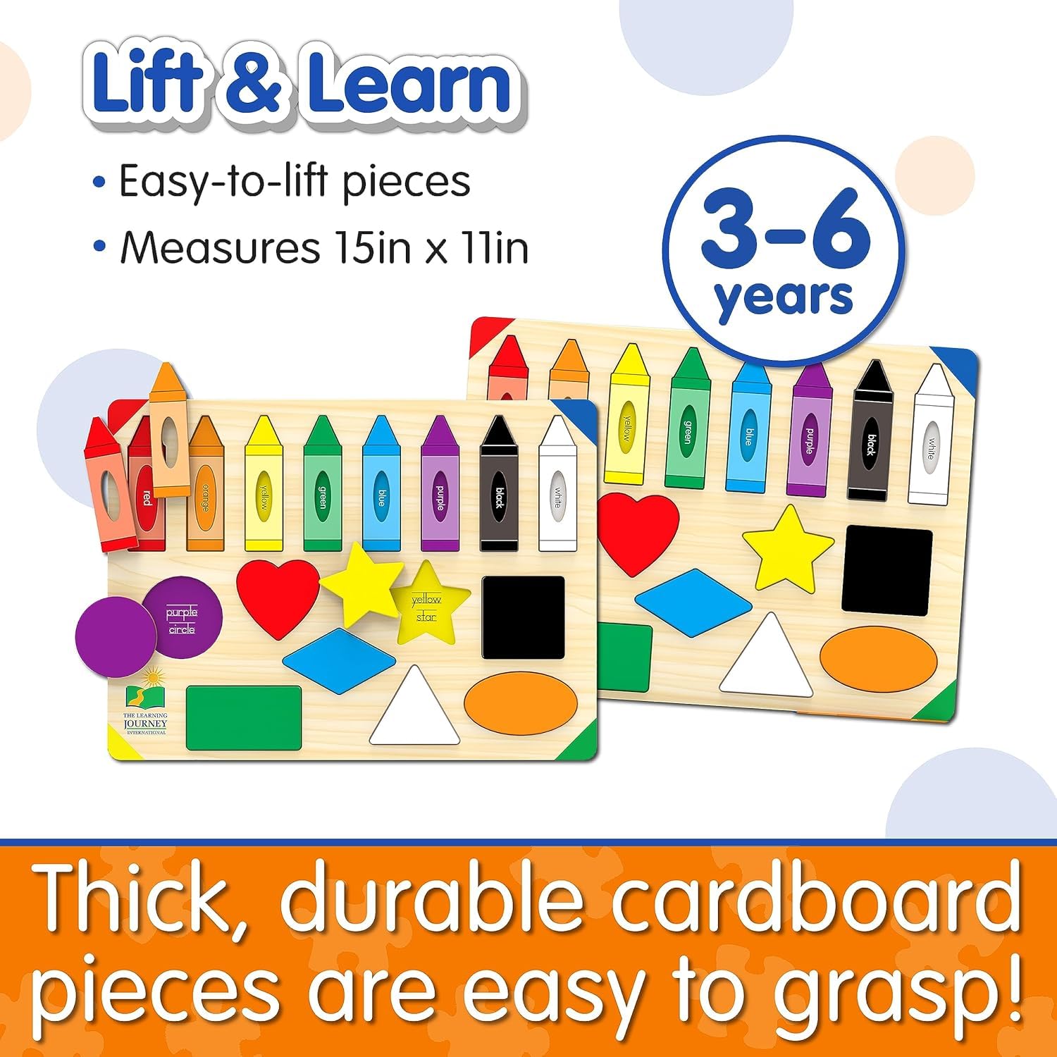 The Learning Journey Lift & Learn Puzzle Colors & Shapes – 16-Piece Preschool Educational Toy for Ages 3+