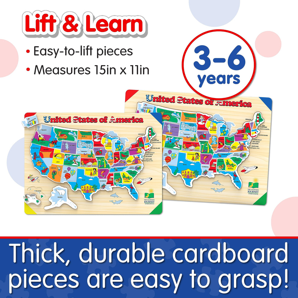 The Learning Journey Lift & Learn USA Map Puzzle – 40 Pieces, Raised Pieces for Easy Grasping, Ages 3+