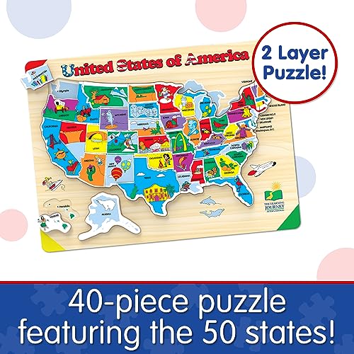 The Learning Journey Lift & Learn USA Map Puzzle – 40 Pieces, Raised Pieces for Easy Grasping, Ages 3+