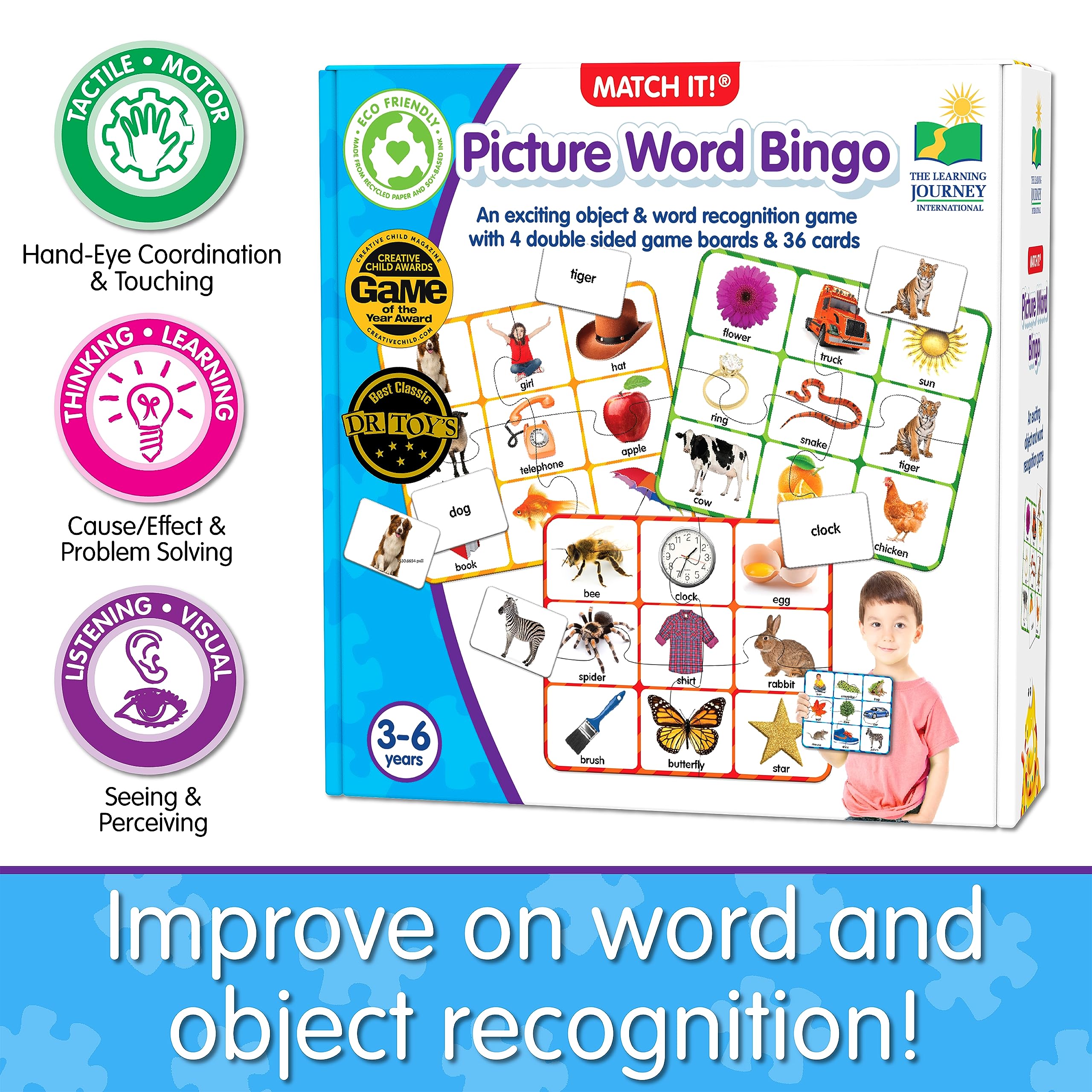 The Learning Journey Match It! Picture Word Bingo - Reading Game for Kids Ages 3-6, 36 Cards