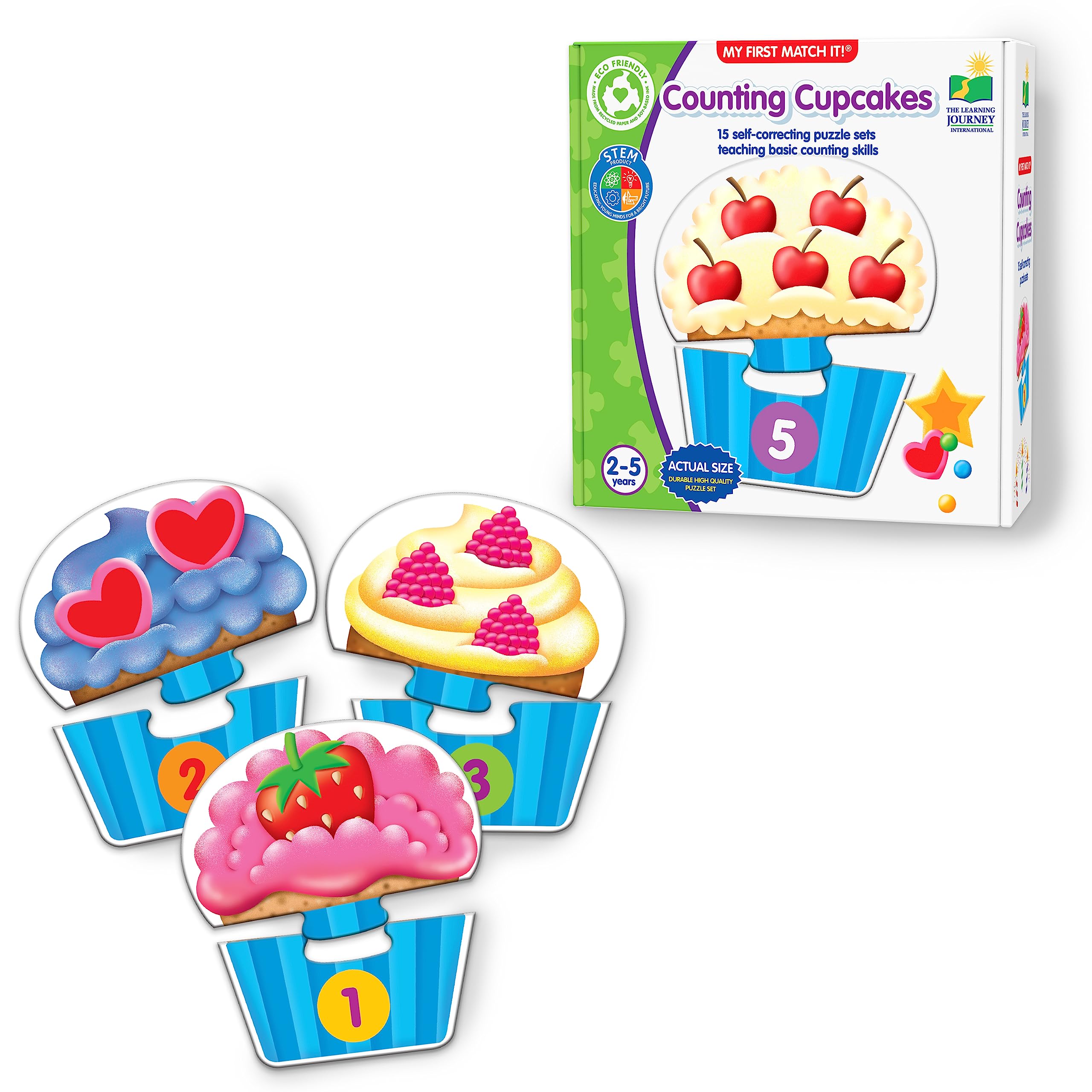 The Learning Journey: My First Match It - Counting Cupcakes, 15-Piece Self-Correcting Puzzle for Toddlers Ages 2-5
