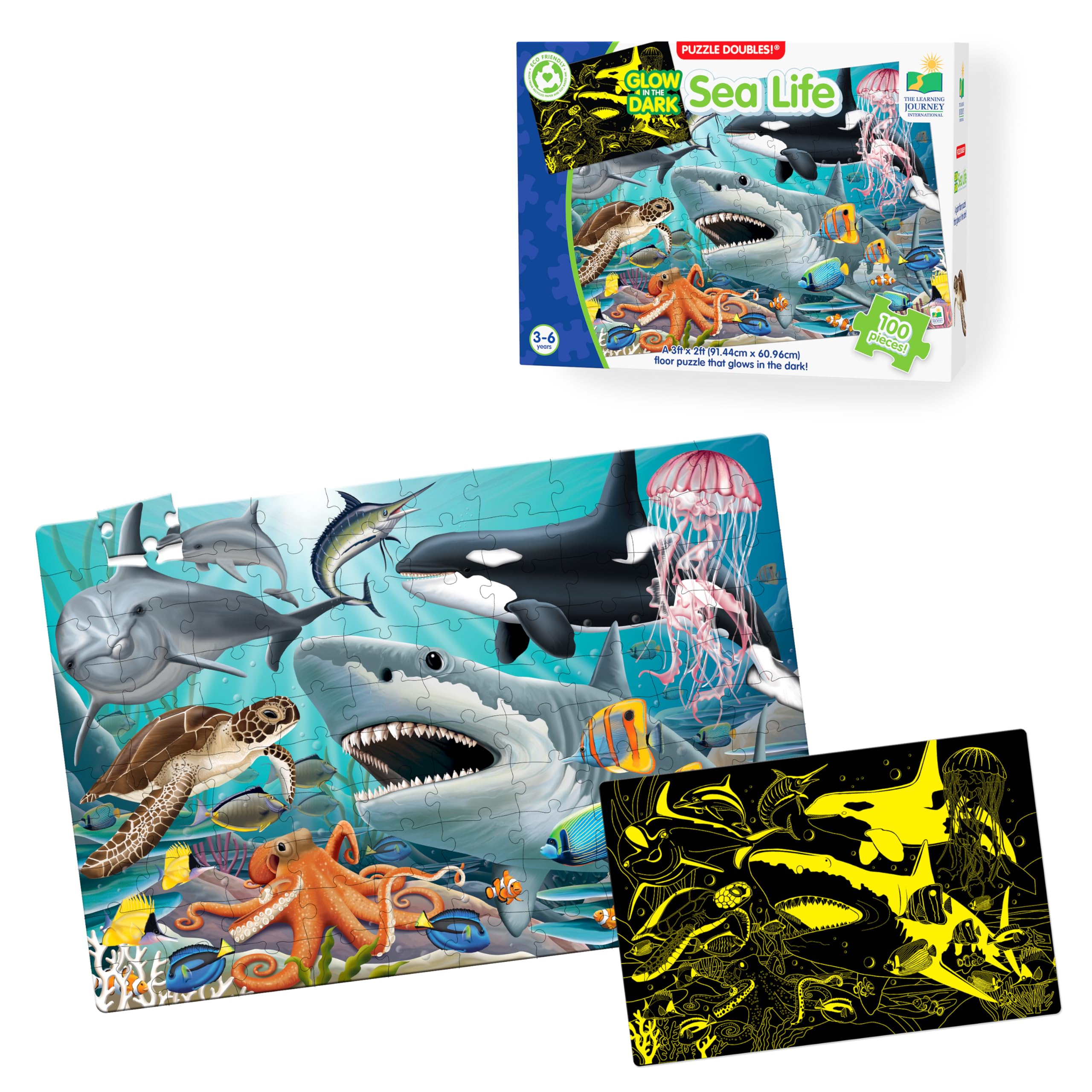 The Learning Journey Puzzle Doubles Glow in the Dark - Sea Life - 100 Piece Giant Ocean Puzzle for Kids Ages 3+
