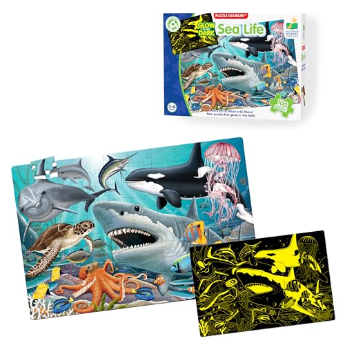 The Learning Journey Puzzle Doubles Glow in the Dark - Sea Life - 100 Piece Giant Ocean Puzzle for Kids Ages 3+