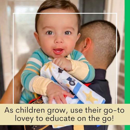 The Learning Lovey 8x8 Inch Police Blue Line Sensory Tag Toy with Crinkle Paper and Stroller Clip