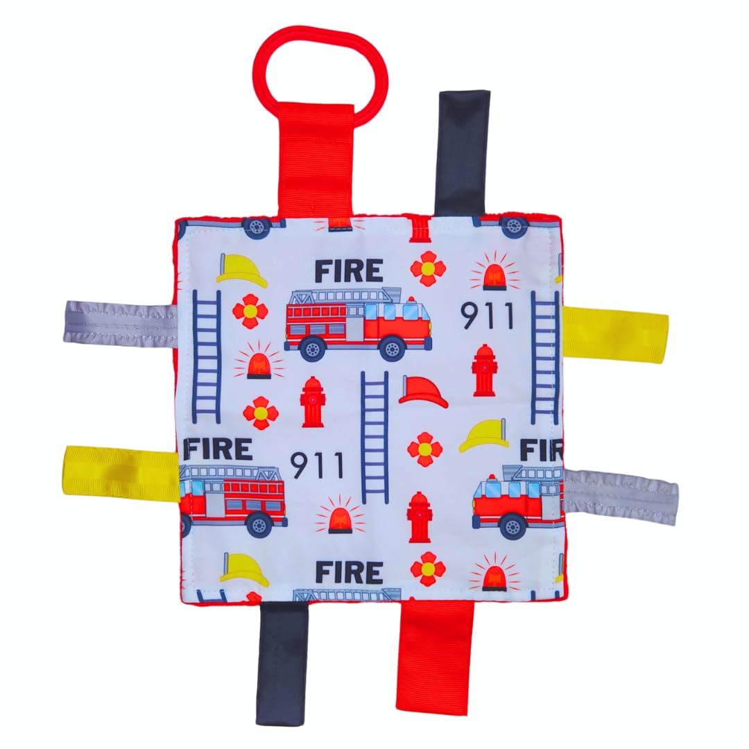 The Learning Lovey Fire Lovey Tag Toy – 8x8 Crinkle Sensory Blanket for Babies