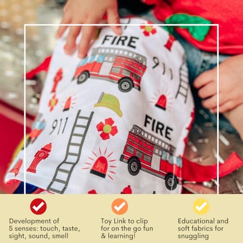 The Learning Lovey Fire Lovey Tag Toy – 8x8 Crinkle Sensory Blanket for Babies