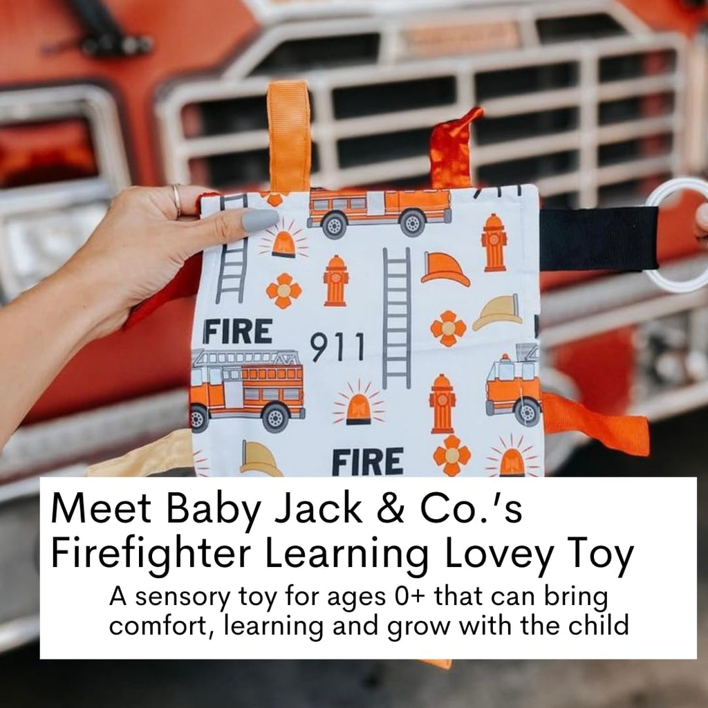 The Learning Lovey Fire Lovey Tag Toy – 8x8 Crinkle Sensory Blanket for Babies