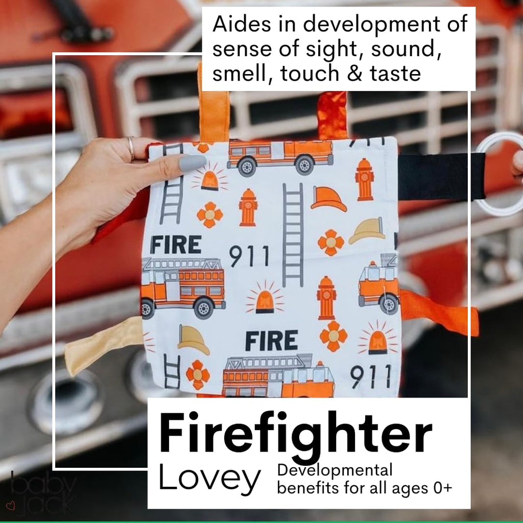 The Learning Lovey Fire Lovey Tag Toy – 8x8 Crinkle Sensory Blanket for Babies