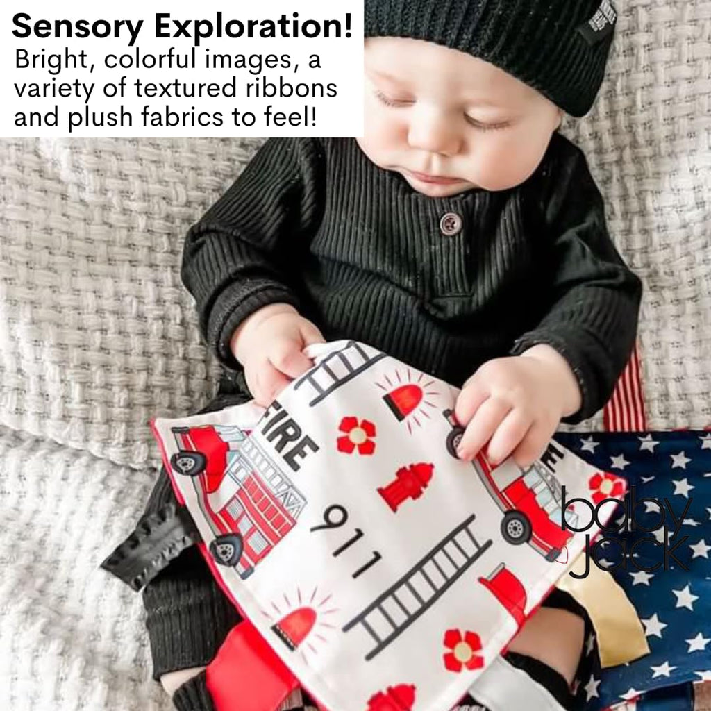 The Learning Lovey Fire Lovey Tag Toy – 8x8 Crinkle Sensory Blanket for Babies
