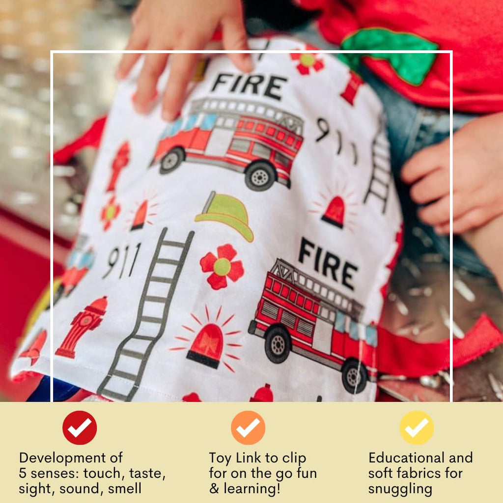 The Learning Lovey Fire Lovey Tag Toy – 8x8 Crinkle Sensory Blanket for Babies