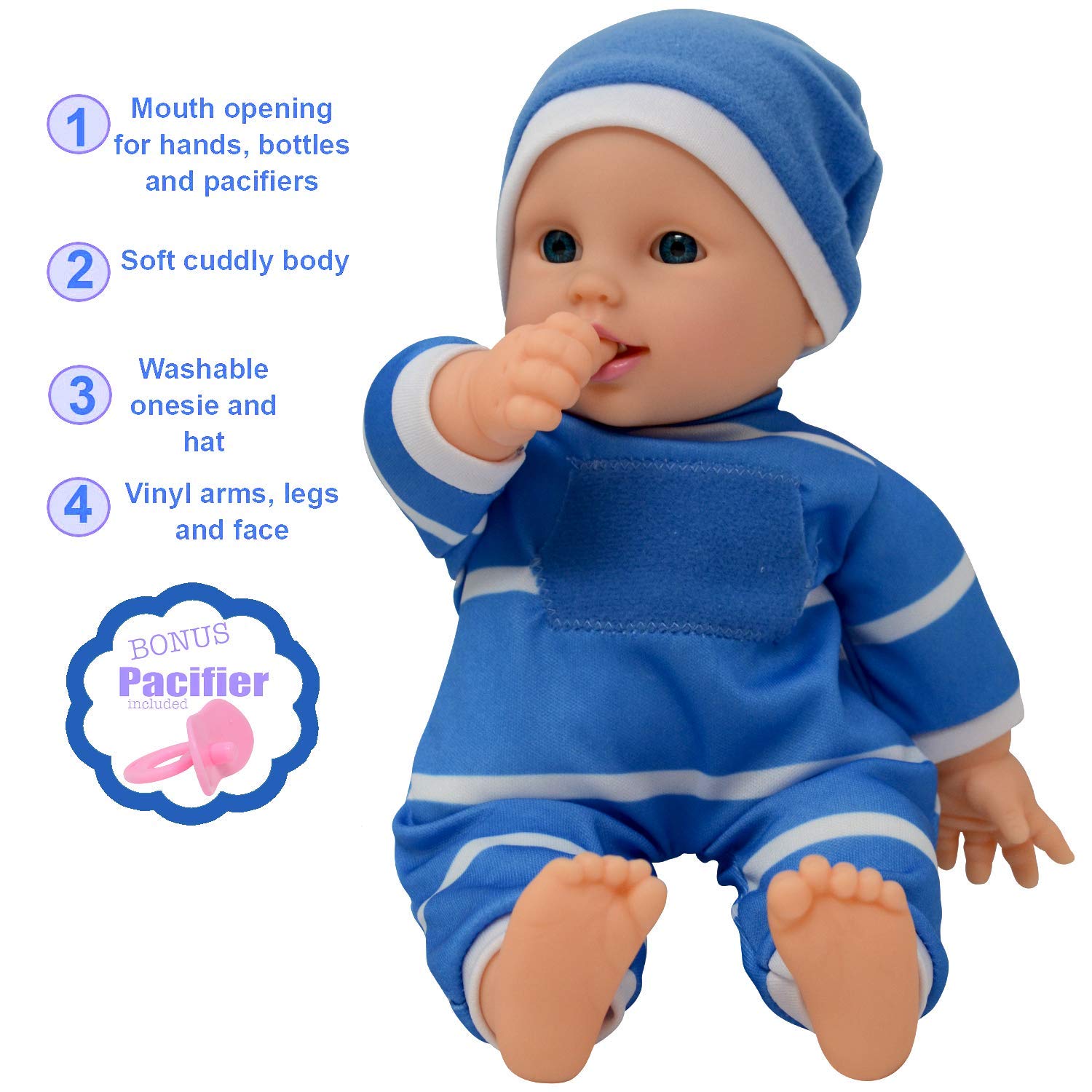 The New York Doll Collection 11" Soft Body Baby Doll with Pacifier - Gift Box Edition
