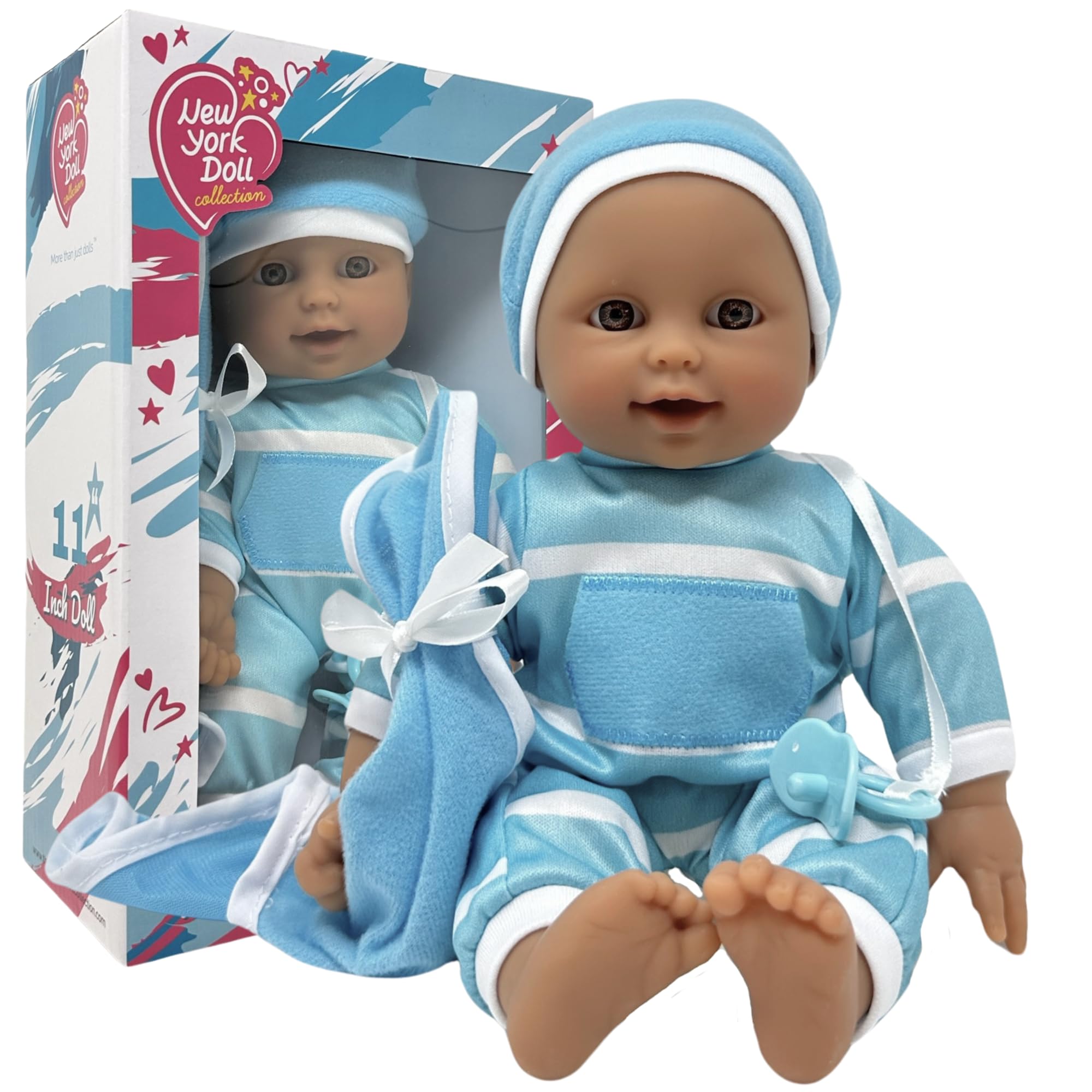 The New York Doll Collection 11" Soft Body Baby Doll with Pacifier – Caucasian Doll in Gift Box