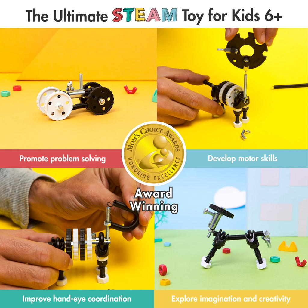 The Off Bits Black Zebra Erector Set – Animal Mini STEM Building Toy for Kids 6+ with Nuts & Bolts