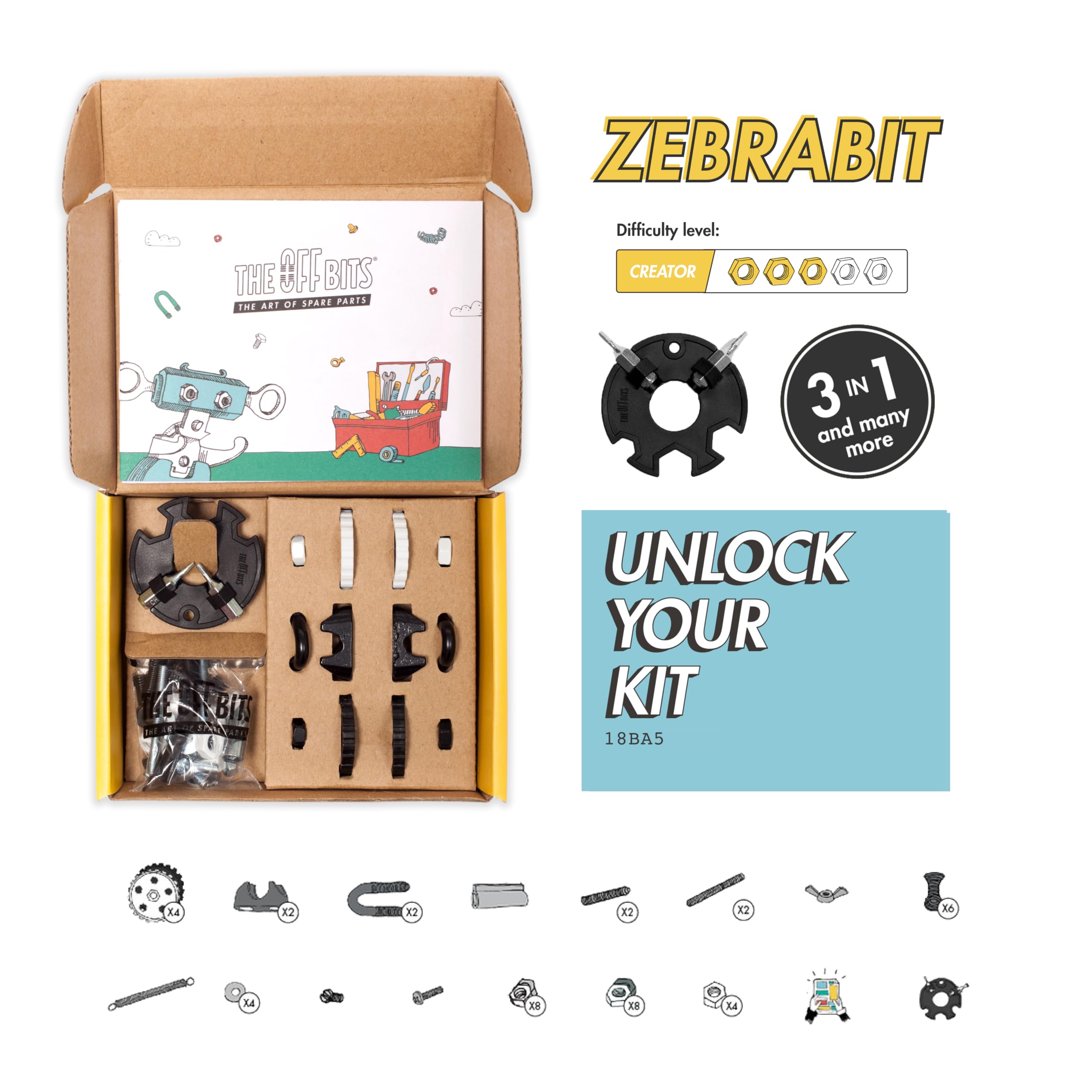 The Off Bits Black Zebra Erector Set – Animal Mini STEM Building Toy for Kids 6+ with Nuts & Bolts
