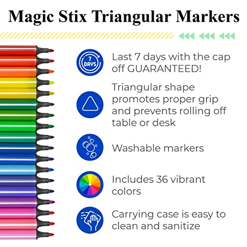 The Pencil Grip Magic Tri Stix 36-Pack – Non-Toxic Washable Triangular Markers for Kids